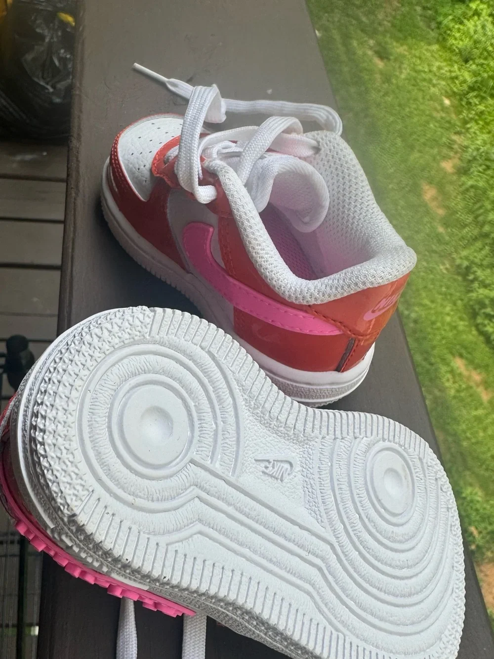 Nike Kids White Sneakers with Pink Swoosh and Orange Panels